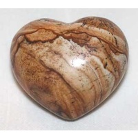 Carved Crystal PUFF HEART Picture Jasper 30mm
