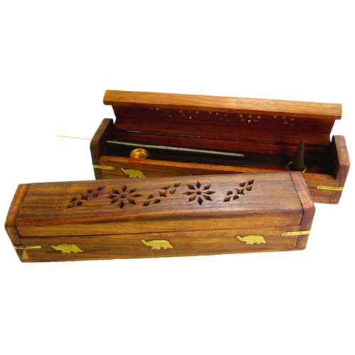 INCENSE HOLDER Wooden ROUNDED Lid Box 10 inch