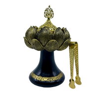 Incense Charcoal & Resin Burner LOTUS on Stand BLACK