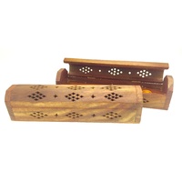 INCENSE HOLDER Wooden HEXAGONAL Lid Box 10 inch PLAIN Cutwork