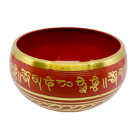 Tibetan Singing Bowl 12cm Hand Painted ORANGE With Wooden Striker