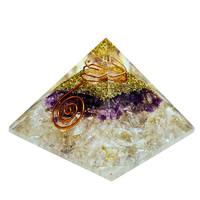 Orgonite Pyramid AMETHYST & CLEAR QUARTZ with medallion SMALL