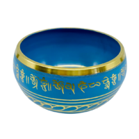 Tibetan Singing Bowl 10cm Hand Painted LIGHT BLUE with Small Striker
