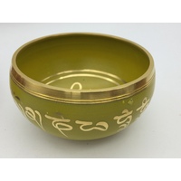 Tibetan Singing Bowl 14cm Hand Painted YELLOW with Wooden Stick