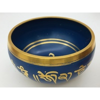 Tibetan Singing Bowl 14cm Hand Painted DARK BLUE with Wooden Striker