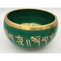 Tibetan Singing Bowl 14cm Hand Painted GREEN with Small Striker