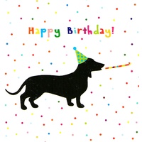 Triskele Arts Cards HAPPY BIRTHDAY DACHSHUND IN PARTY HAT