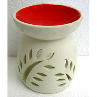 Ceramic OIL BURNER WHITE w RED BOWL