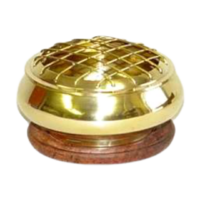 Charcoal Burner Brass Flat PLAIN with Wooden Base