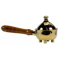 Charcoal Burner Brass on Feet with Wooden Handle 16.5 cm