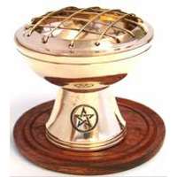 Incense Charcoal Burner on Stand w Wooden Base PENTAGRAM 6cm