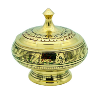 Incense Cone and Charcoal Pot on Stand w Lid BRASS ENGRAVED 12cm