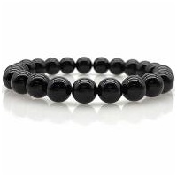 Crystal Bead Bracelet BLACK AGATE 12mm Large