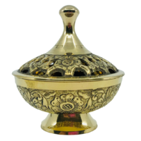 Incense Charcoal Burner on Stand BRASS DELUXE w lid 12cm