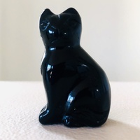 Carved Crystal SITTING CAT Black Obsidian 40mm