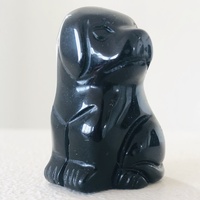 Carved Crystal SITTING DOG Black Onyx 40mm