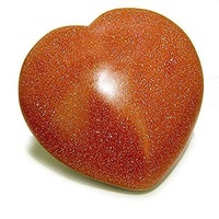 Carved Crystal PUFF HEART Goldstone Brown 40mm