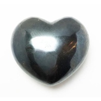 Carved Crystal PUFF HEART Hematite 30mm