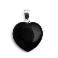 Carved Crystal Pendant Heart BLACK OBSIDIAN 20mm