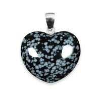 Carved Crystal Pendant Heart SNOWFLAKE OBSIDIAN 20mm