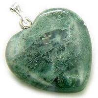 Carved Crystal Pendant Heart MOSS AGATE 25mm