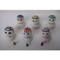 Cone Holder Clay Painted Skull White with TRIQUETRA