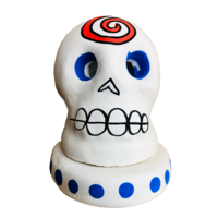 Cone Holder Clay Painted Skull White with TRIPLE SPIRAL