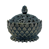 Incense Charcoal Burner on Stand BRASS LOTUS w LID Small