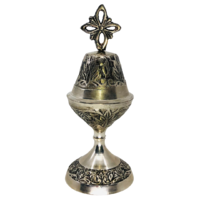 Incense Burner SILVER BRASS w CROSS Large 16cm