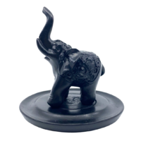 Incense Holder Black Resin ELEPHANT on plate