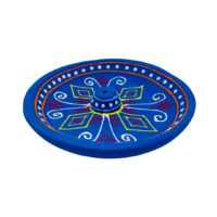 Incense Holder Clay Hand Painted Embossed Plate DARK BLUE