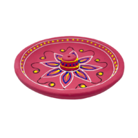 Incense Holder Clay Hand Painted Embossed Plate RED