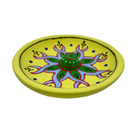 Incense Holder Clay Hand Painted Embossed Plate YELLOW