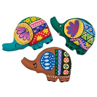 Incense Holder Clay Hand Painted Flat Elephant GREEN
