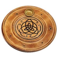 Incense Holder Wooden LARGE ROUND Triquetra