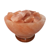 Salt Lamp Carved Small FIRE BOWL Wooden Base 