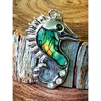 Silver Plated Seahorse Pendant with Paua Shell