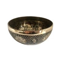 Tibetan Singing Bowl BLACK ETCHED Large with Large Striker