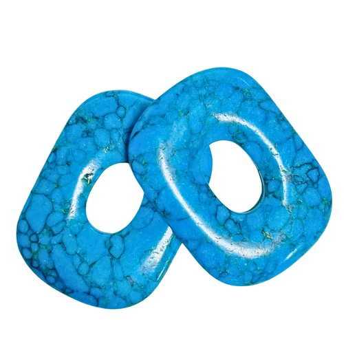 Crystal Pendant Rectangular Donut RECONSTITUTED TURQUOISE 30x40mm