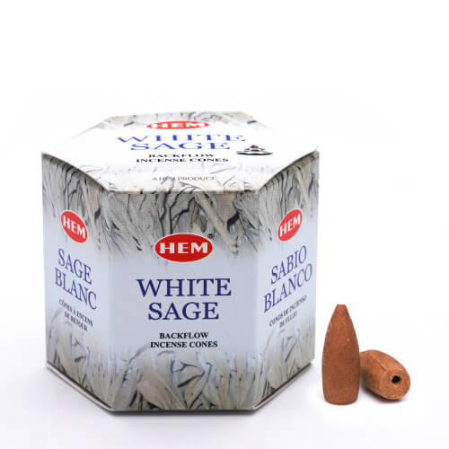 HEM Incense Cones Backflow WHITE SAGE BOX of 12 Packets