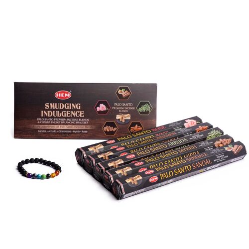 Hem Incense Hex PREMIUM Masala PALO SANTO GIFT SET with Chakra Bracelet