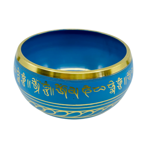 Tibetan Singing Bowl 12cm Hand Painted LIGHT BLUE with Wooden Striker