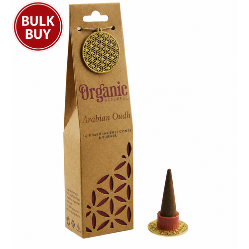ORGANIC Goodness Incense Cones ARABIAN OUDH with Holder BOX of 12 Packets