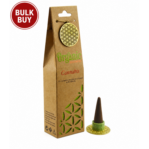 ORGANIC Goodness Incense Cones Cannabis with Ceramic Holder BOX of 12 Packets