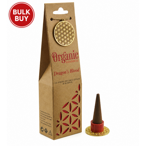 ORGANIC Goodness Incense Cones Dragon's Blood with Ceramic Holder BOX of 12 Packets