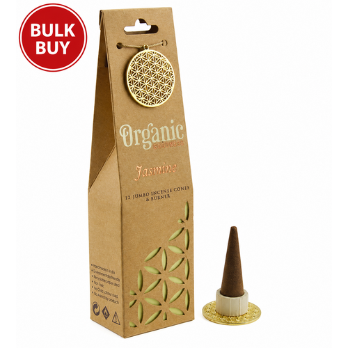 ORGANIC Goodness Incense Cones JASMINE with Holder BOX of 12 Packets
