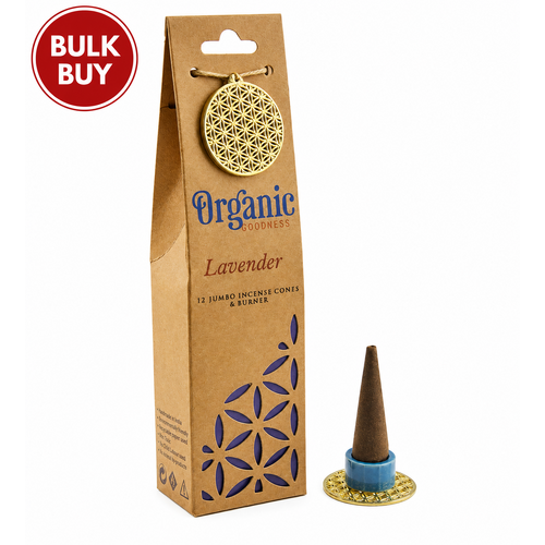ORGANIC Goodness Incense Cones LAVENDER with Holder BOX of 12 Packets