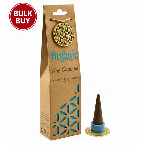ORGANIC Goodness Incense Cones NAG CHAMPA with Holder BOX of 12 Packets