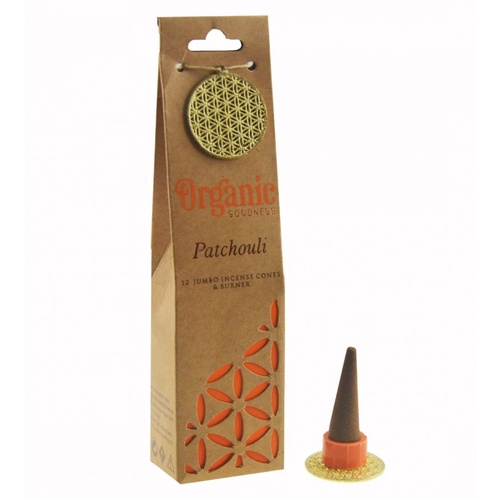 ORGANIC Goodness Incense Cones Patchouli with Ceramic Holder BOX of 12 Packets