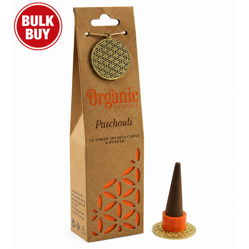 ORGANIC Goodness Incense Cones PATCHOULI with Holder BOX of 12 Packets